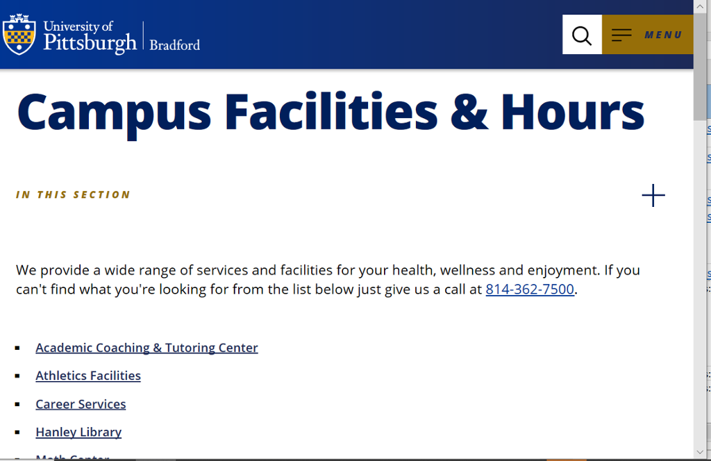 Campus Facility Hours Bradford My Pitt